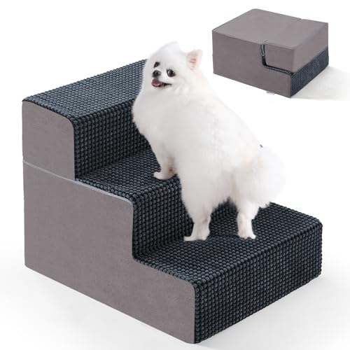 EASYSOAR 3-stufige Haustiertreppe, 34,9 cm Höhe, Hundetreppe für kleine Hunde für Bett, Couch und Sofa, rutschfeste Unterseite, Hundetreppe für kleine Hunde und Katzen, Indoor-Hunderampe für Bett, von EASYSOAR