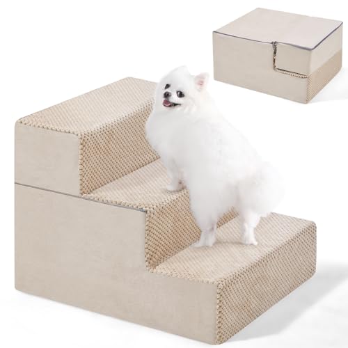 EASYSOAR 3-stufige Haustiertreppe, 34,9 cm Höhe, Hundetreppe für kleine Hunde für Bett, Couch und Sofa, rutschfeste Unterseite, Hundetreppe für kleine Hunde und Katzen, Indoor-Hunderampe für Bett, von EASYSOAR