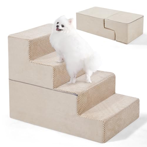 EASYSOAR 4-stufige Haustiertreppe, 45,7 cm Höhe, Hundetreppe für hohe Betten, rutschfeste Unterseite, Hundetreppe für kleine Hunde und Katzen, Indoor-Hunderampe für Bett, Beige von EASYSOAR