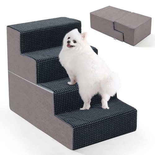 EASYSOAR 4-stufige Haustiertreppe, 45,7 cm Höhe, Hundetreppe für hohe Betten, rutschfeste Unterseite, Hundetreppe für kleine Hunde und Katzen, Indoor-Hunderampe für Bett, Grau von EASYSOAR