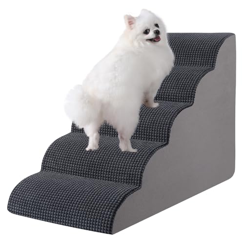 EASYSOAR Hundetreppe für Hochbetten, 5-stufige Hundetreppe für kleine Hunde und Katzen, hochdichter Schaumstoff-Hundetreppe für Couch & Bett, Haustiertreppe mit rutschfester Unterseite für Hunde, alte von EASYSOAR