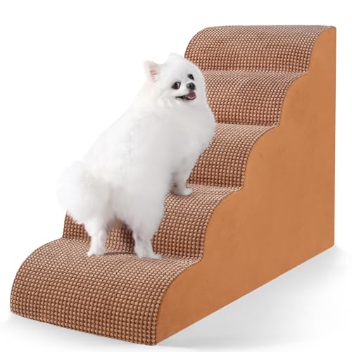 EASYSOAR Hundetreppe für Hochbetten, 5-stufige Hundetreppe für kleine Hunde und Katzen, hochdichter Schaumstoff-Hundetreppe für Couch & Bett, Haustiertreppe mit rutschfester Unterseite für Hunde, alte von EASYSOAR