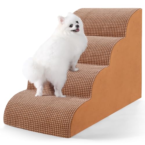 EASYSOAR Hundetreppe für Hohe Betten, 4-stufige Haustiertreppe für Kleine Hunde und Katzen Hochdichter Schaumstoff Hundetreppe zu Bett & Couch, Haustiertreppe mit Rutschfester Unterseite für Hunde, von EASYSOAR