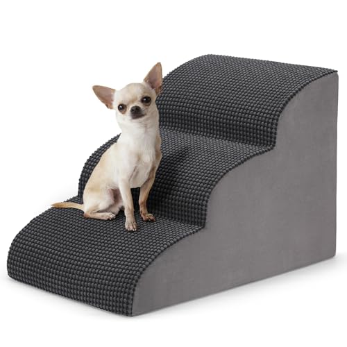 EASYSOAR Hundetreppe für kleine Hunde, 3-stufige Hundetreppe für Bett und Couch, Haustiertreppe aus hochdichtem Schaumstoff für kleine Hunde und Katzen, Haustiertreppen mit rutschfester Unterseite für von EASYSOAR