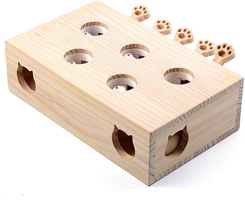 EATAN Interaktives Katzenspielzeug Holzspielzeug Maulwurf Puzzle Box Niedlich Cartoon Spielzeug Katze Jagd Spielen Training Scratch -5 Löcher von EATAN