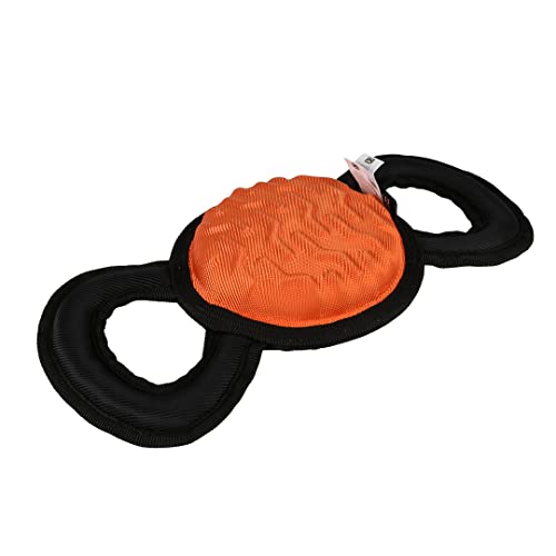 EBI, Tug-o-War Hundespielzeug mit Umlenkrolle – O, 30 x 13 x 5,5 cm, Orange, sehr robust und robust, hochwertiger Eva-Schaum mit Oxford-Stoff, mit Squeaker, Stoff mit 3D-Motiven von EBI