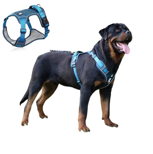 EBLIN Hundegeschirr mit Griff Reflektierend Hundegeschirr Gepolstert Brustgeschirr No Pull Geschirr Verstellbares Truhen von großen, mittleren und kleinen aufgeschirre für Hunde Q5 (Blau, M) von EBLIN