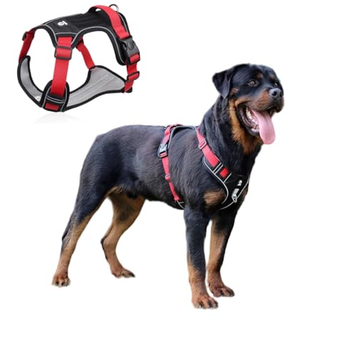 EBLIN Hundegeschirr mit Griff Reflektierend Hundegeschirr Gepolstert Brustgeschirr No Pull Geschirr Verstellbares Truhen von großen, mittleren und kleinen aufgeschirre für Hunde Q5 (Rot, XL) von EBLIN