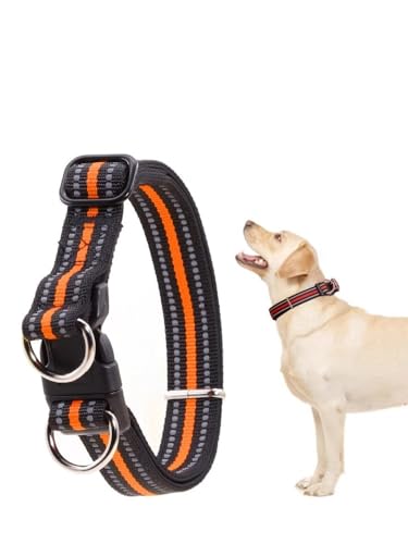 EBLIN Weich gepolstertes Neopren-Hundehalsband, Boho für kleine, mittlere und große Hunde, verstellbares Hundehalsband, Kordelzug, langlebig, wetterfest Q1 (Orange, L) von EBLIN