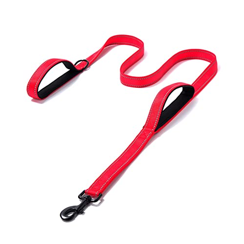 Hundeleine verstellbare reflektierende Nähte Doppelgriff Hundeleine Laufleine Hundezubehör (Color : Red Black, Size : L (2.5x180cm)) von EBSBAG