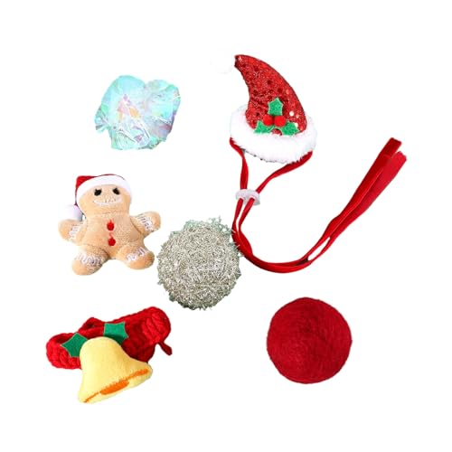 EBVincxmk Weihnachts-Teaser-Spielzeug, Pompons, Halsband-Zubehör mit bunten und knisternden Kätzchen, Teaser-Spielzeug für Indoor-Katzen von EBVincxmk