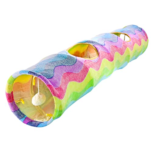 Regenbogen für Plüsch-Tunnelspielzeug mit Ball für Kätzchen, Hund, Kaninchen, Geschenk für Haustiere, drinnen und draußen, zum Spielen, praktisch für interaktives Spielzeug für Indoor-Katzen von EBVincxmk