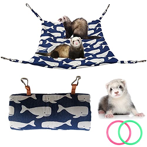 Kleintier Frettchen Hängematte Hamster Käfig Zubehör Eichhörnchen Zucker Glider Meerschweinchen Tunnel Tube Ratten Spielzeug Frettchen Hängematte und Tunnel Versteck Set (groß, blau) von ECOSCO