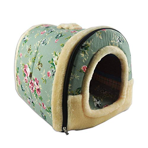 ECOSWAY 2 in 1 Doppelfunktion Haustier Nest, Abnehmbare und Waschbar Hund Katze Kaninchen Warm Haustier Haus, Innen Tragbar rutschfest Klappbar Weich Matratze Haustier Betten - Blume Muster, L von ECOSWAY