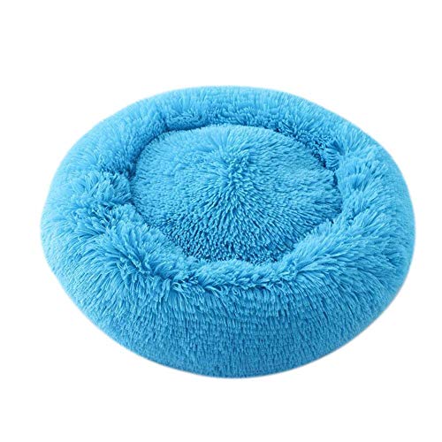 ECOSWAY Weich Plüsch Rund Donut Haustier Bett, Mittelgroß Klein Hund/Katze Selbst Erwärmung Plüsch Bett, Schlafen Kuschelig Kitty Teddy Hundehütte - Blau, 50CM von ECOSWAY