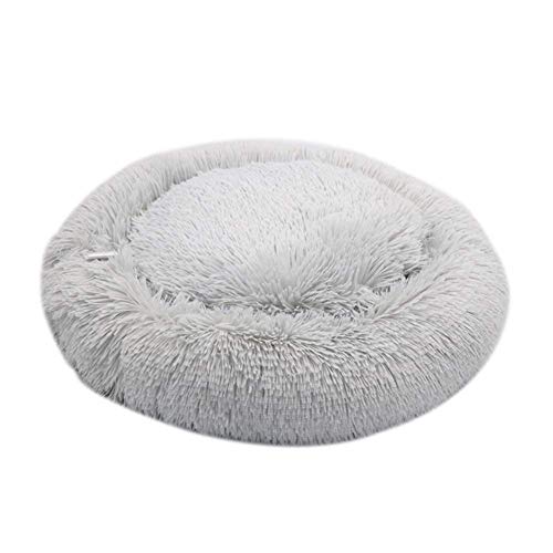 ECOSWAY Weich Plüsch Rund Donut Haustier Bett, Mittelgroß Klein Hund/Katze Selbst Erwärmung Plüsch Bett, Schlafen Kuschelig Kitty Teddy Hundehütte - Hellgrau, 50CM von ECOSWAY