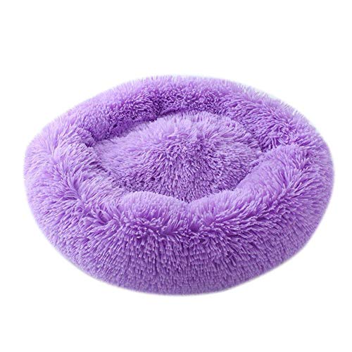 ECOSWAY Weich Plüsch Rund Donut Haustier Bett, Mittelgroß Klein Hund/Katze Selbst Erwärmung Plüsch Bett, Schlafen Kuschelig Kitty Teddy Hundehütte - Lila, 50CM von ECOSWAY