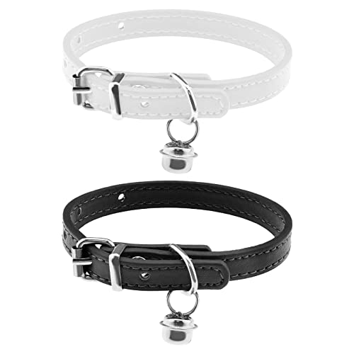 ECSiNG 2 Stück Katzenhalsband mit entfernbarer Glocke PU-Leder Katzenhalsbänder für 15-23cm Halsumfang Verstellbare Länge, 1cm Breite, Schwarz & Weiß von ECSiNG