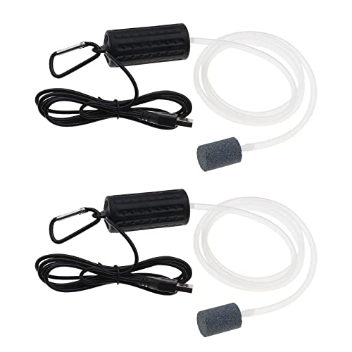 ECSiNG 2 Set Aquarium Luftpumpe Sauerstoffpumpe Sauerstoffsprudler Energiesparend Super Still Mini USB Luftsauerstoffpumpe mit Luftstein und Single Auslauf Silikonschlauch 1W von ECSiNG