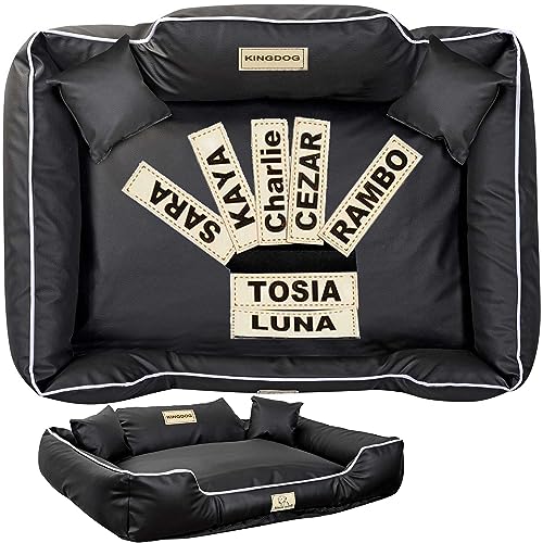 EDANTI Hundebett, Personalisierte Anti-Rutsch, Abnehmbar Hundekissen, Hundekorb, Hundesofa, Hundecouch, Sofa, Erhöhte Ränder, Eco Leder, KINGDOG, Schwarz (100x75 cm) von EDANTI