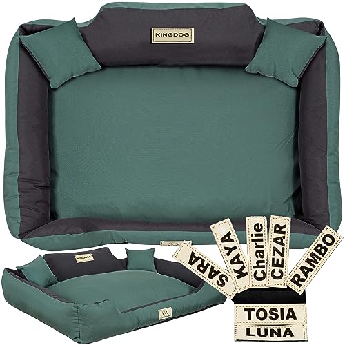 EDANTI Hundebett, Personalisierte Anti-Rutsch, Abnehmbar Hundekissen, Hundekorb, Hundesofa, Hundecouch, Sofa, Erhöhte Ränder, Waschbar, KINGDOG (75x65 cm, Dunkelgrün) von EDANTI