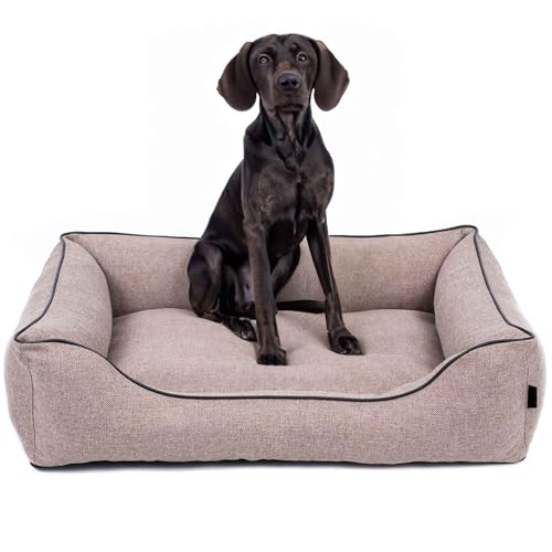 EDANTI Hundebett Demontierbar Hundekissen, Hundekorb, Hundesofa, Hundecouch, Matte, Komfort (Beige, Schwarz Paspel, S) von EDANTI