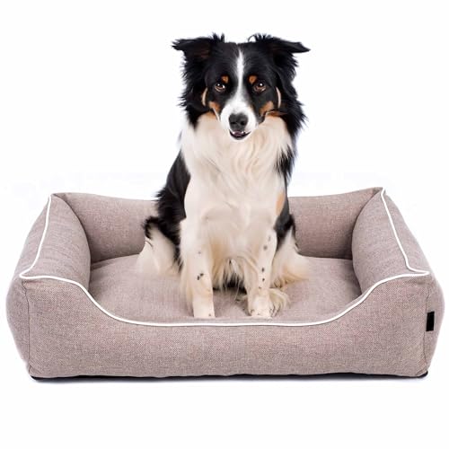 EDANTI Hundebett Demontierbar Hundekissen, Hundekorb, Hundesofa, Hundecouch, Matte, Komfort (Beige, Weiß Paspel, S) von EDANTI