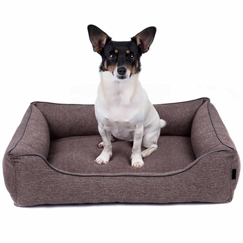 EDANTI Hundebett Demontierbar Hundekissen, Hundekorb, Hundesofa, Hundecouch, Matte, Komfort (Braun, Schwarz Paspel, S) von EDANTI