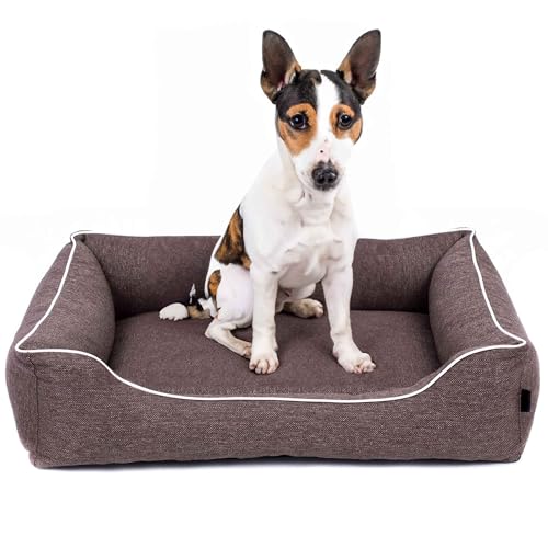 EDANTI Hundebett Demontierbar Hundekissen, Hundekorb, Hundesofa, Hundecouch, Matte, Komfort (Braun, Weiß Paspel, S) von EDANTI