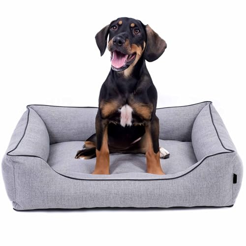 EDANTI Hundebett Demontierbar Hundekissen, Hundekorb, Hundesofa, Hundecouch, Matte, Komfort (Grau, Schwarz Paspel, L) von EDANTI