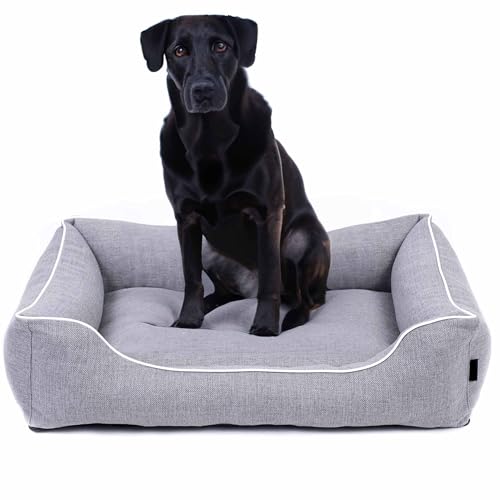 EDANTI Hundebett Demontierbar Hundekissen, Hundekorb, Hundesofa, Hundecouch, Matte, Komfort (Grau, Weiß Paspel, S) von EDANTI