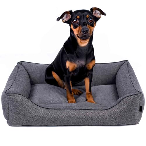 EDANTI Hundebett Demontierbar Hundekissen, Hundekorb, Hundesofa, Hundecouch, Matte, Komfort (Stahl, Schwarz Paspel, M) von EDANTI