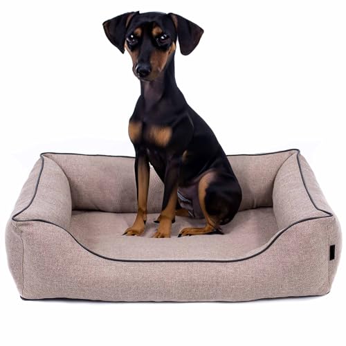 EDANTI Hundebett Demontierbar Hundekissen, Hundekorb, Hundesofa, Hundecouch, Matte, Orthopädische (Beige, Schwarz Paspel, S) von EDANTI