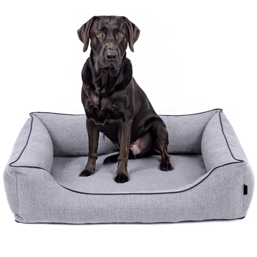 EDANTI Hundebett Demontierbar Hundekissen, Hundekorb, Hundesofa, Hundecouch, Matte, Orthopädische (Grau, Schwarz Paspel, S) von EDANTI