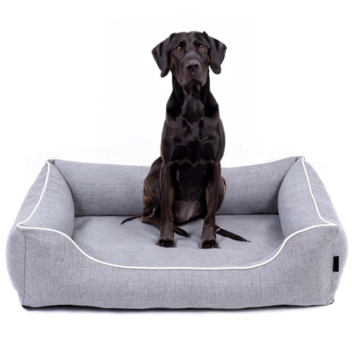 EDANTI Hundebett Demontierbar Hundekissen, Hundekorb, Hundesofa, Hundecouch, Matte, Standard (Grau, Weiß Paspel, M) von EDANTI