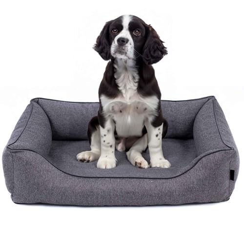 EDANTI Hundebett Demontierbar Hundekissen, Hundekorb, Hundesofa, Hundecouch, Matte, Standard (Stahl, Schwarz Paspel, L) von EDANTI