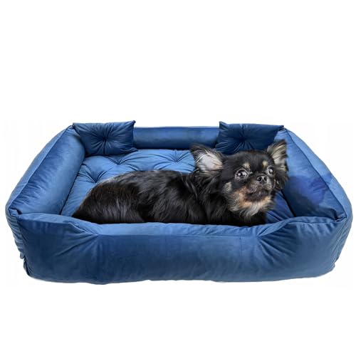 EDANTI Hundebett Hundekissen Hundekorb Katzenbett Velourshundebett Wasserdichtes Hundesofa Für Kleine Mittelgroße & Große Hunde Dog Bed (Blau, 120x90 cm) von EDANTI