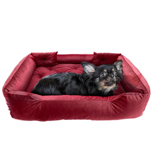 EDANTI Hundebett Hundekissen Hundekorb Katzenbett Velourshundebett Wasserdichtes Hundesofa Für Kleine Mittelgroße & Große Hunde Dog Bed (Rot, 120x90 cm) von EDANTI