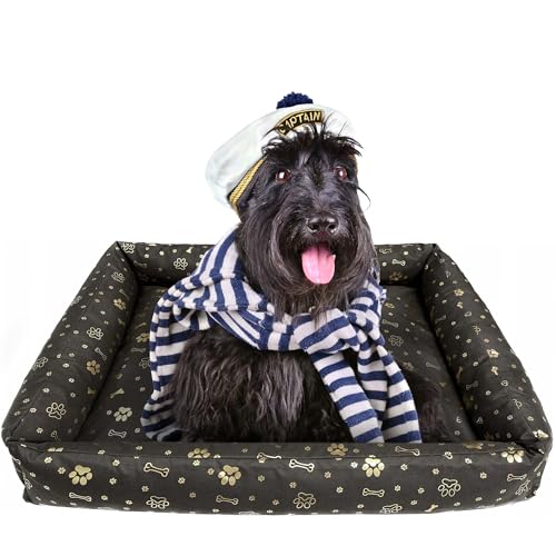 EDANTI Hundebett Hundekissen Hundekorb Katzenbett Wasserdichtes Hundesofa Für Kleine Mittelgroße & Große Hunde Dog Bed (Braun mit goldenen Knochen, 100x75 cm) von EDANTI