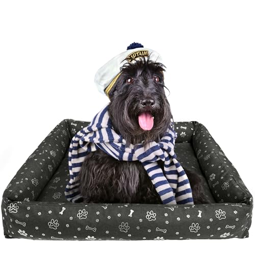 EDANTI Hundebett Hundekissen Hundekorb Katzenbett Wasserdichtes Hundesofa Für Kleine Mittelgroße & Große Hunde Dog Bed (Grau mit silbernen Knochen, 100x75 cm) von EDANTI