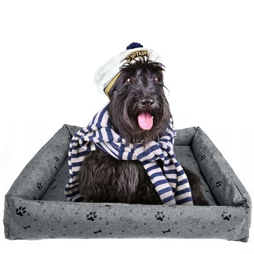 EDANTI Hundebett Hundekissen Hundekorb Katzenbett Wasserdichtes Hundesofa Für Kleine Mittelgroße & Große Hunde Dog Bed (Hellgrau mit schwarzen Knochen, 100x75 cm) von EDANTI