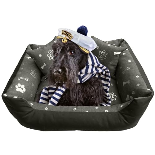 EDANTI Hundebett Hundekissen Hundekorb Katzenbett Wasserdichtes Hundesofa Für Kleine Mittelgroße & Große Hunde Dog Bed Mit Kissen (Grau mit silbernen Knochen, 115x95 cm) von EDANTI