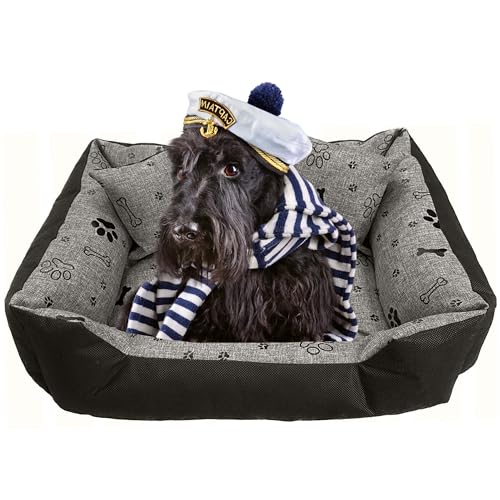 EDANTI Hundebett Hundekissen Hundekorb Katzenbett Wasserdichtes Hundesofa Für Kleine Mittelgroße & Große Hunde Dog Bed Mit Kissen (Hellgrau mit schwarzen Knochen, 115x95 cm) von EDANTI