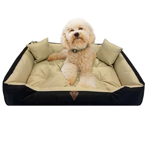 EDANTI Hundebett Hundekissen Hundekorb Katzenbett Wasserdichtes Hundesofa XXL-S Für Kleine Mittelgroße & Große Hunde Dog Bed (Beige, 130x105 cm) von EDANTI