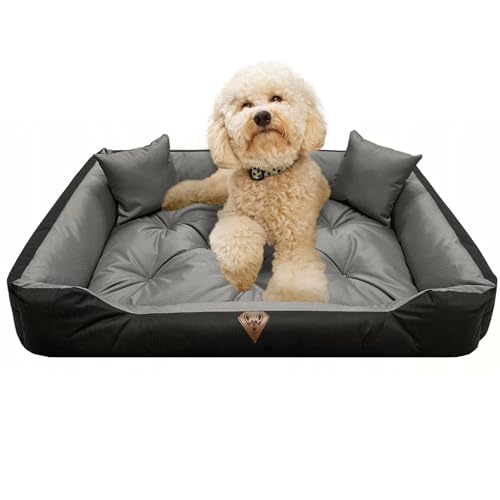 EDANTI Hundebett Hundekissen Hundekorb Katzenbett Wasserdichtes Hundesofa XXL-S Für Kleine Mittelgroße & Große Hunde Dog Bed (Grau, 100x75 cm) von EDANTI