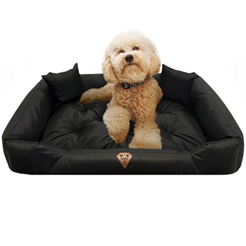 EDANTI Hundebett Hundekissen Hundekorb Katzenbett Wasserdichtes Hundesofa XXL-S Für Kleine Mittelgroße & Große Hunde Dog Bed (Schwarz, 130x105 cm) von EDANTI