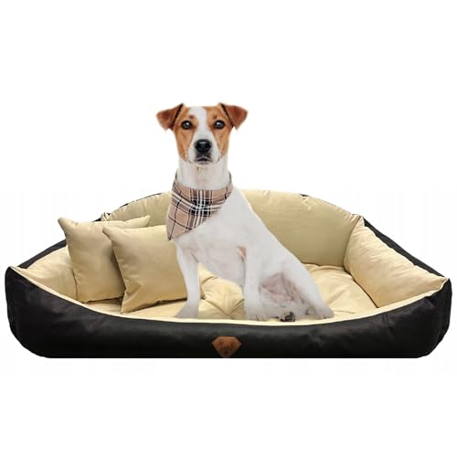 EDANTI Hundebett Hundekissen Hundekorb Modell Shell Muschel Katzenbett Wasserdichtes Hundesofa Für Kleine Mittelgroße & Große Hunde Dog Bed (Beige, 100x75 cm) von EDANTI