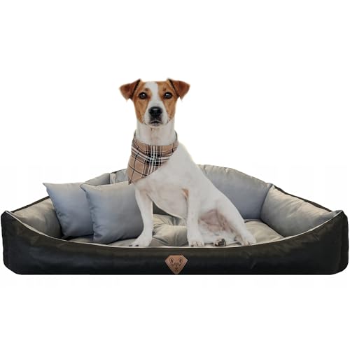 EDANTI Hundebett Hundekissen Hundekorb Modell Shell Muschel Katzenbett Wasserdichtes Hundesofa Für Kleine Mittelgroße & Große Hunde Dog Bed (Grau, 115x95 cm) von EDANTI