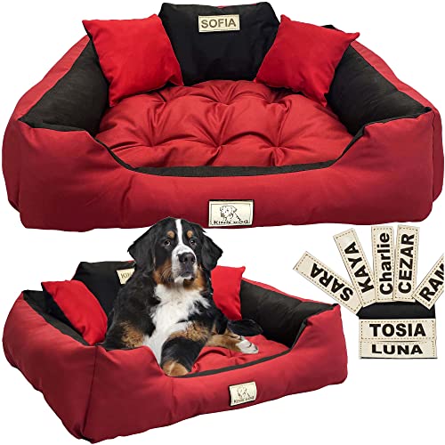 EDANTI Hundebett Hundekissen Katzenbett Personalisiert Hundesofa mit Namen L - XL für große mittelgroße & kleine Hunde (100x75, Rot) von EDANTI