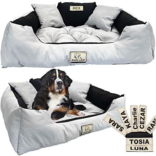 EDANTI Hundebett Hundekissen Katzenbett Personalisiert Hundesofa mit Namen L - XL für große mittelgroße & kleine Hunde (100x75, Hellgrau) von EDANTI